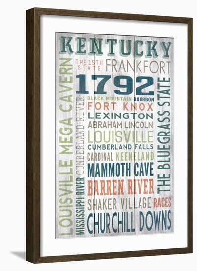 Kentucky - Barnwood Typography-Lantern Press-Framed Art Print