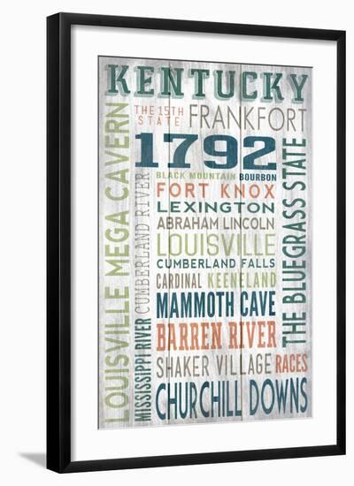 Kentucky - Barnwood Typography-Lantern Press-Framed Art Print