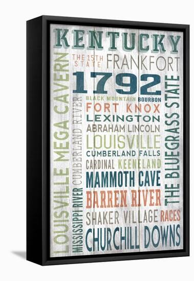 Kentucky - Barnwood Typography-Lantern Press-Framed Stretched Canvas