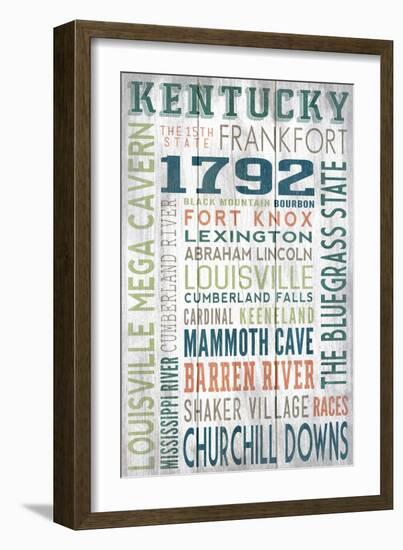 Kentucky - Barnwood Typography-Lantern Press-Framed Art Print