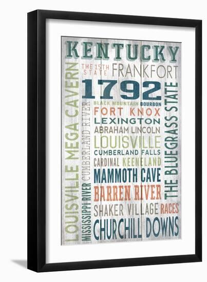 Kentucky - Barnwood Typography-Lantern Press-Framed Art Print