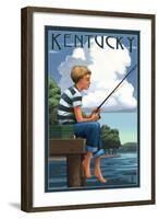 Kentucky - Boy Fishing-Lantern Press-Framed Art Print