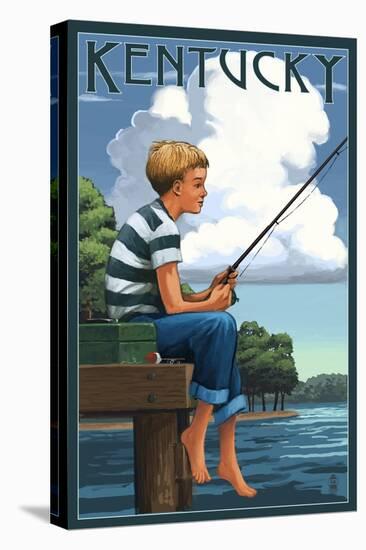 Kentucky - Boy Fishing-Lantern Press-Stretched Canvas