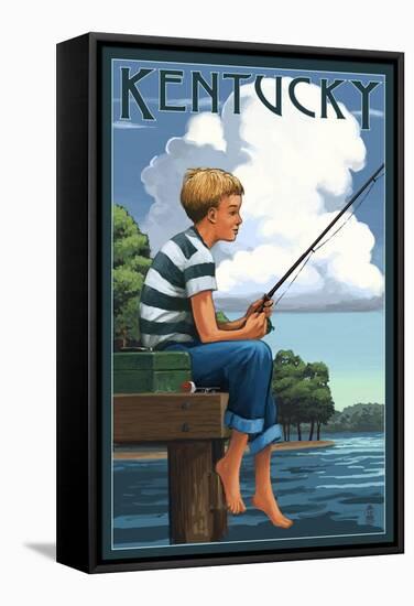 Kentucky - Boy Fishing-Lantern Press-Framed Stretched Canvas