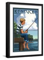 Kentucky - Boy Fishing-Lantern Press-Framed Art Print