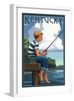 Kentucky - Boy Fishing-Lantern Press-Framed Art Print