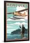 Kentucky - Float Plane and Fisherman-Lantern Press-Framed Art Print