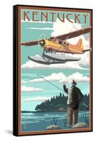 Kentucky - Float Plane and Fisherman-Lantern Press-Framed Stretched Canvas