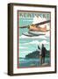 Kentucky - Float Plane and Fisherman-Lantern Press-Framed Art Print