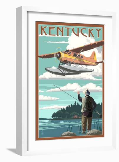 Kentucky - Float Plane and Fisherman-Lantern Press-Framed Art Print