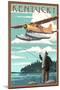 Kentucky - Float Plane and Fisherman-Lantern Press-Mounted Art Print