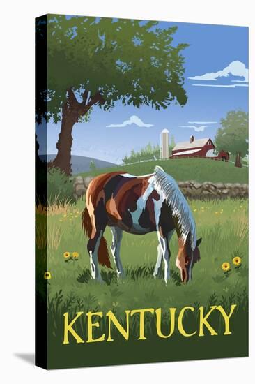 Kentucky - Horse in Field-Lantern Press-Stretched Canvas