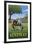 Kentucky - Horse in Field-Lantern Press-Framed Art Print