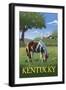 Kentucky - Horse in Field-Lantern Press-Framed Premium Giclee Print