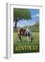 Kentucky - Horse in Field-Lantern Press-Framed Premium Giclee Print