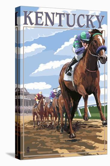 Kentucky - Horse Racing Track Scene-Lantern Press-Stretched Canvas