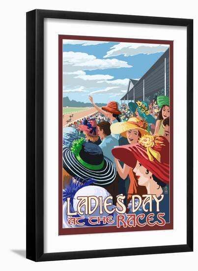 Kentucky - Ladies Day at the Track Horse Racing-Lantern Press-Framed Art Print