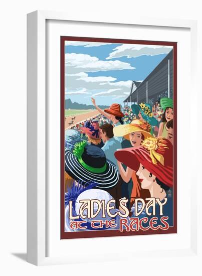 Kentucky - Ladies Day at the Track Horse Racing-Lantern Press-Framed Art Print