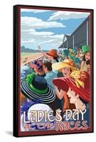 Kentucky - Ladies Day at the Track Horse Racing-Lantern Press-Framed Stretched Canvas