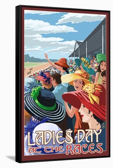 Kentucky - Ladies Day at the Track Horse Racing-Lantern Press-Framed Stretched Canvas