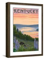 Kentucky - Lake and Bear Family-Lantern Press-Framed Art Print