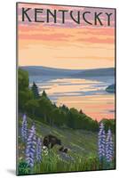 Kentucky - Lake and Bear Family-Lantern Press-Mounted Art Print