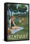 Kentucky - Lake and Picnic Scene-Lantern Press-Framed Stretched Canvas