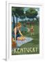 Kentucky - Lake and Picnic Scene-Lantern Press-Framed Art Print