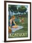 Kentucky - Lake and Picnic Scene-Lantern Press-Framed Art Print