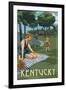 Kentucky - Lake and Picnic Scene-Lantern Press-Framed Art Print