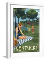 Kentucky - Lake and Picnic Scene-Lantern Press-Framed Art Print