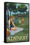 Kentucky - Lake and Picnic Scene-Lantern Press-Framed Stretched Canvas