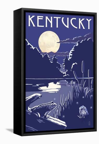 Kentucky - Lake at Night-Lantern Press-Framed Stretched Canvas