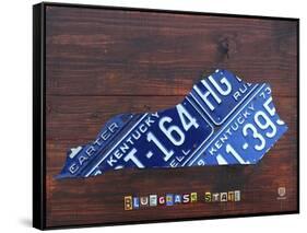 Kentucky License Plate Map-Design Turnpike-Framed Stretched Canvas