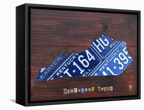 Kentucky License Plate Map-Design Turnpike-Framed Stretched Canvas
