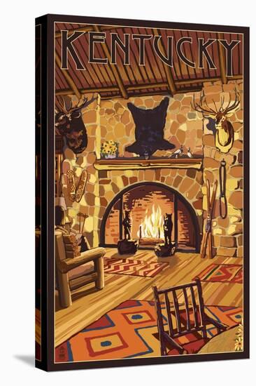 Kentucky - Lodge Interior-Lantern Press-Stretched Canvas