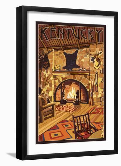 Kentucky - Lodge Interior-Lantern Press-Framed Art Print