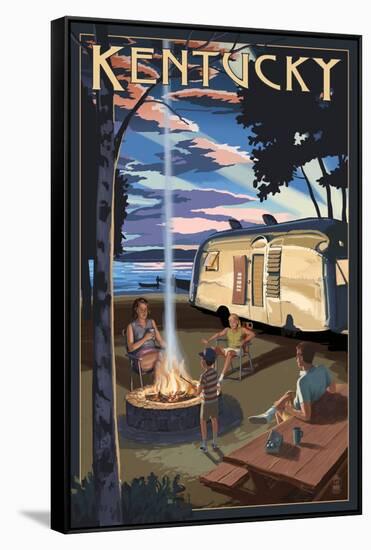 Kentucky - Retro Camper and Lake-Lantern Press-Framed Stretched Canvas