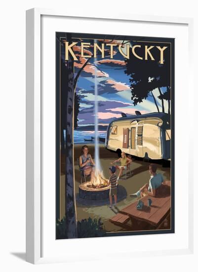 Kentucky - Retro Camper and Lake-Lantern Press-Framed Art Print