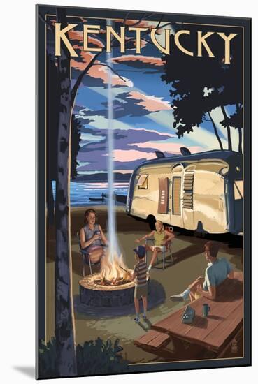 Kentucky - Retro Camper and Lake-Lantern Press-Mounted Art Print