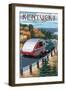 Kentucky - Retro Camper on Road-Lantern Press-Framed Art Print