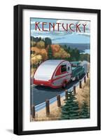 Kentucky - Retro Camper on Road-Lantern Press-Framed Art Print