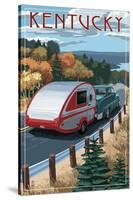 Kentucky - Retro Camper on Road-Lantern Press-Stretched Canvas