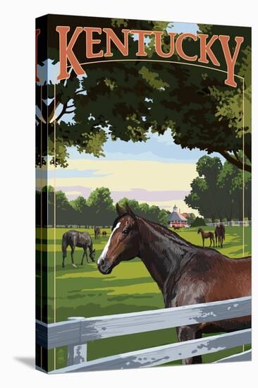 Kentucky - Thoroughbred Horses Farm Scene-Lantern Press-Stretched Canvas
