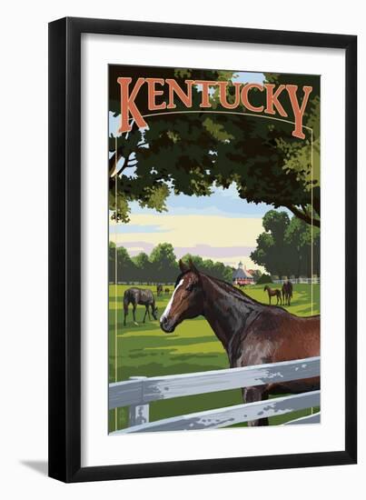 Kentucky - Thoroughbred Horses Farm Scene-Lantern Press-Framed Art Print