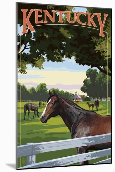 Kentucky - Thoroughbred Horses Farm Scene-Lantern Press-Mounted Art Print