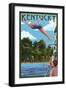 Kentucky - Woman Diving and Lake-Lantern Press-Framed Art Print