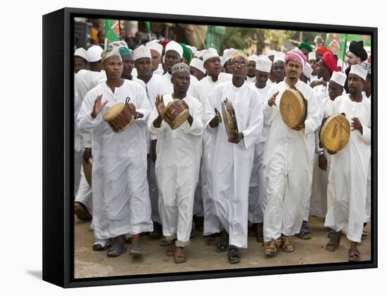 Kenya; a Joyful Muslim Procession During Maulidi, the Celebration of Prophet Mohammed's Birthday-Nigel Pavitt-Framed Stretched Canvas