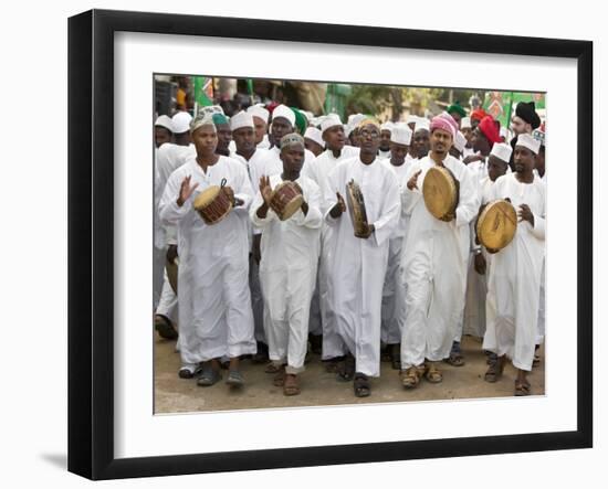 Kenya; a Joyful Muslim Procession During Maulidi, the Celebration of Prophet Mohammed's Birthday-Nigel Pavitt-Framed Photographic Print