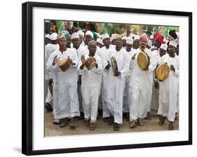 Kenya; a Joyful Muslim Procession During Maulidi, the Celebration of Prophet Mohammed's Birthday-Nigel Pavitt-Framed Photographic Print